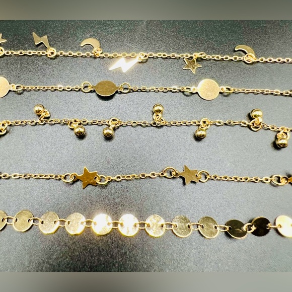 New set of 6 Gold Plated Anklets Moon Stars - Picture 7 of 16